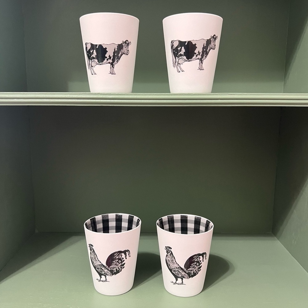 PartyLite 4 pc Set Rooster & Cow Cups